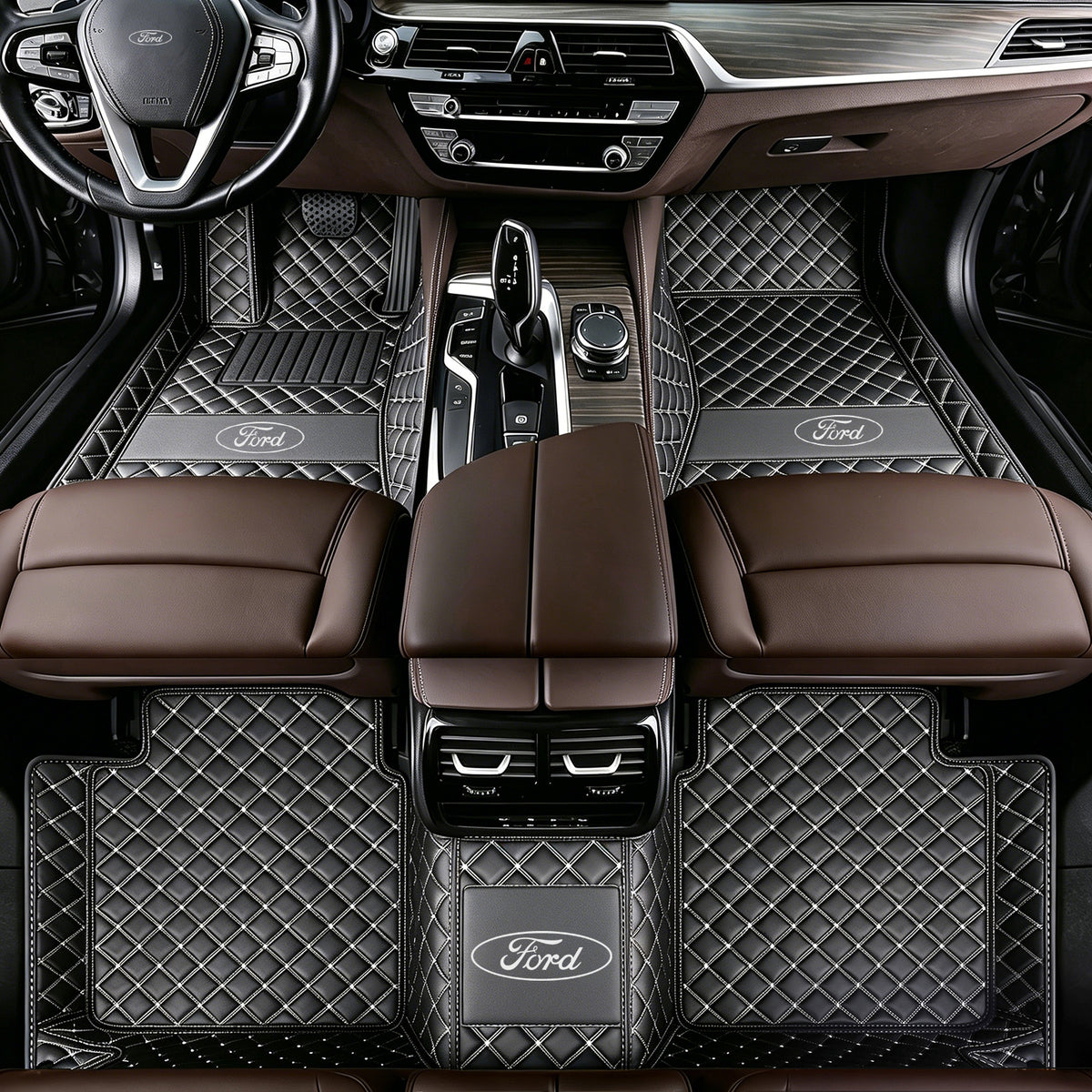 Ford Luxury Diamond Stitching Leather Car Floor Mats – Custom Fit | Waterproof | with Logo