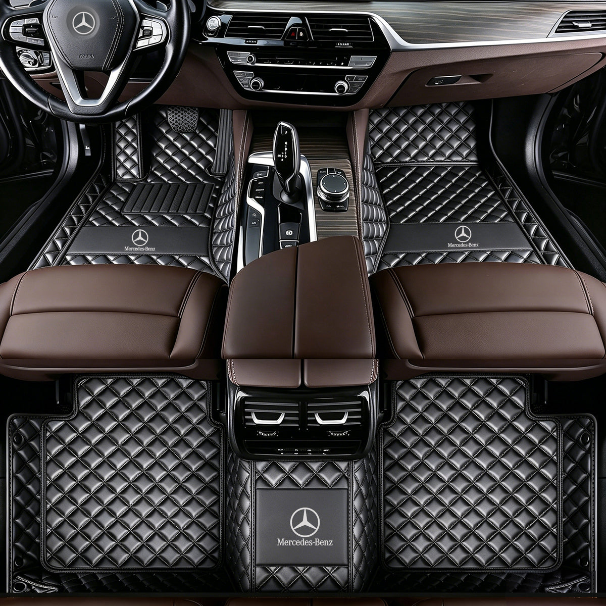 Mercedes-Benz Luxury Diamond Stitching Leather Car Floor Mats – Custom Fit | Waterproof | with Logo