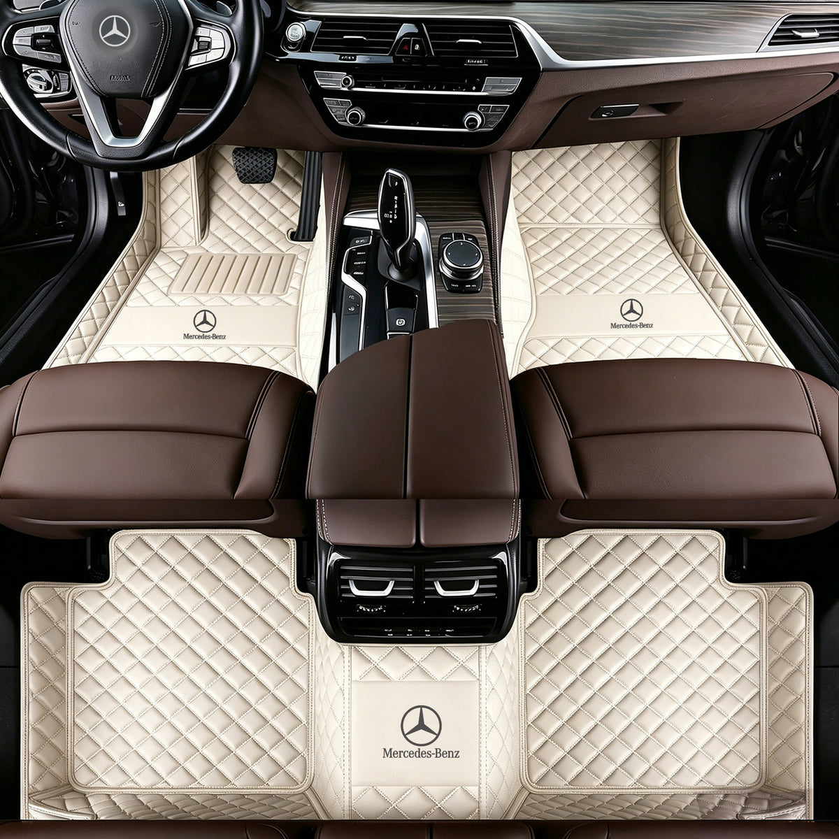 Mercedes-Benz Luxury Diamond Stitching Leather Car Floor Mats – Custom Fit | Waterproof | with Logo