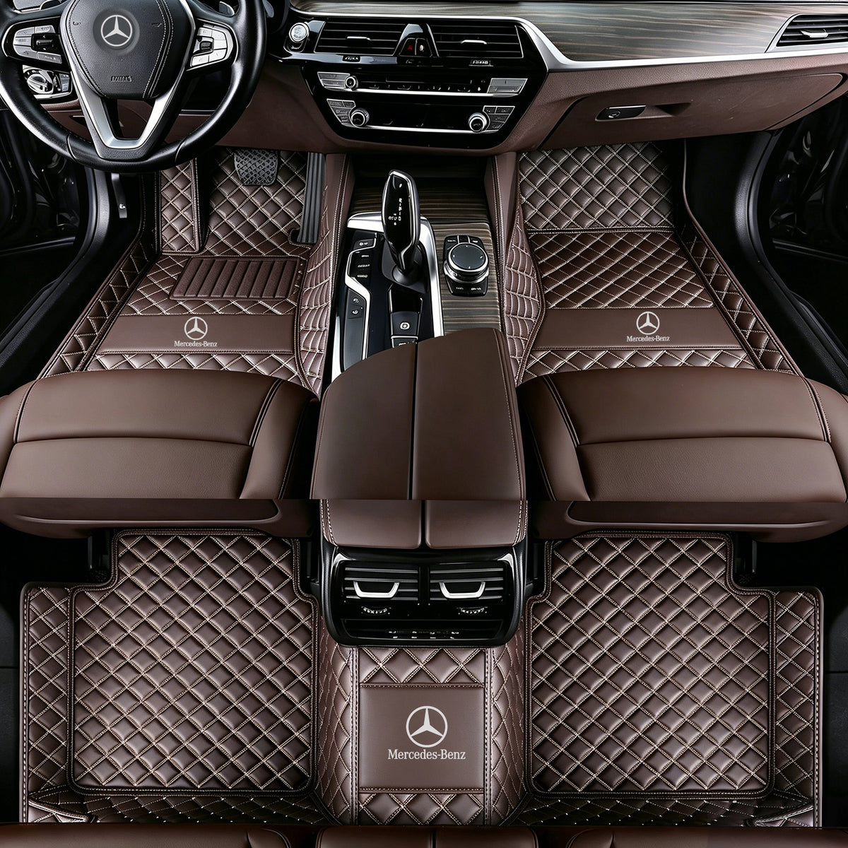 Mercedes-Benz Luxury Diamond Stitching Leather Car Floor Mats – Custom Fit | Waterproof | with Logo