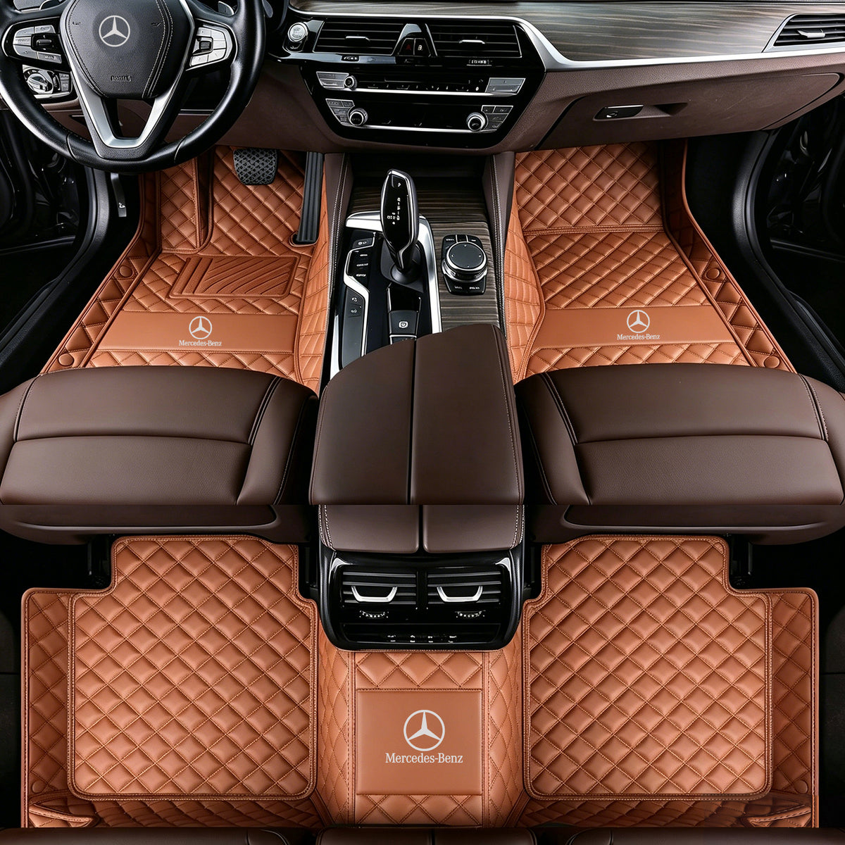 Mercedes-Benz Luxury Diamond Stitching Leather Car Floor Mats – Custom Fit | Waterproof | with Logo