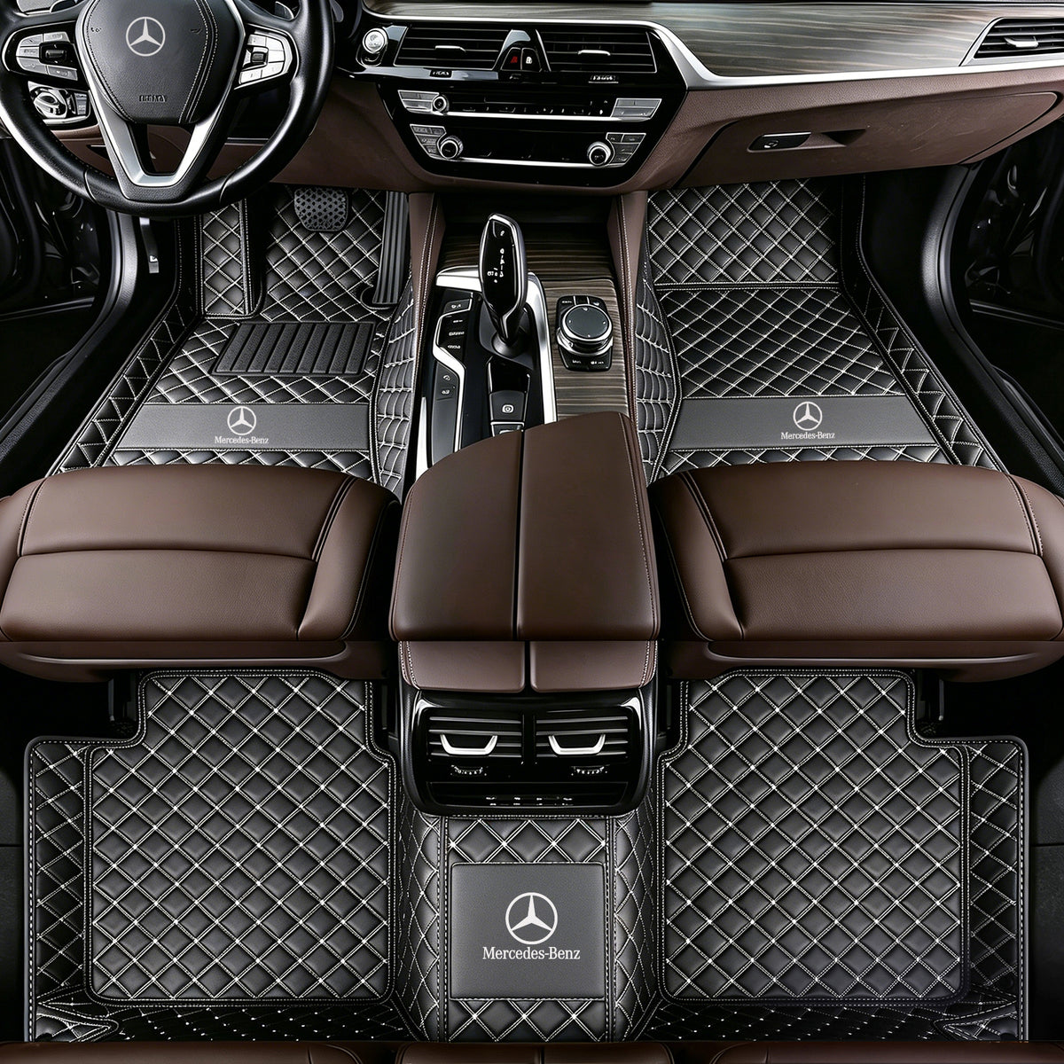 Mercedes-Benz Luxury Diamond Stitching Leather Car Floor Mats – Custom Fit | Waterproof | with Logo