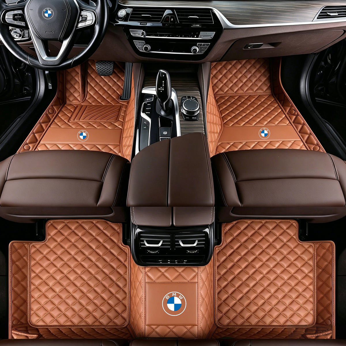 BMW Luxury Diamond Stitching Leather Car Floor Mats – Custom Fit | Waterproof | with logo