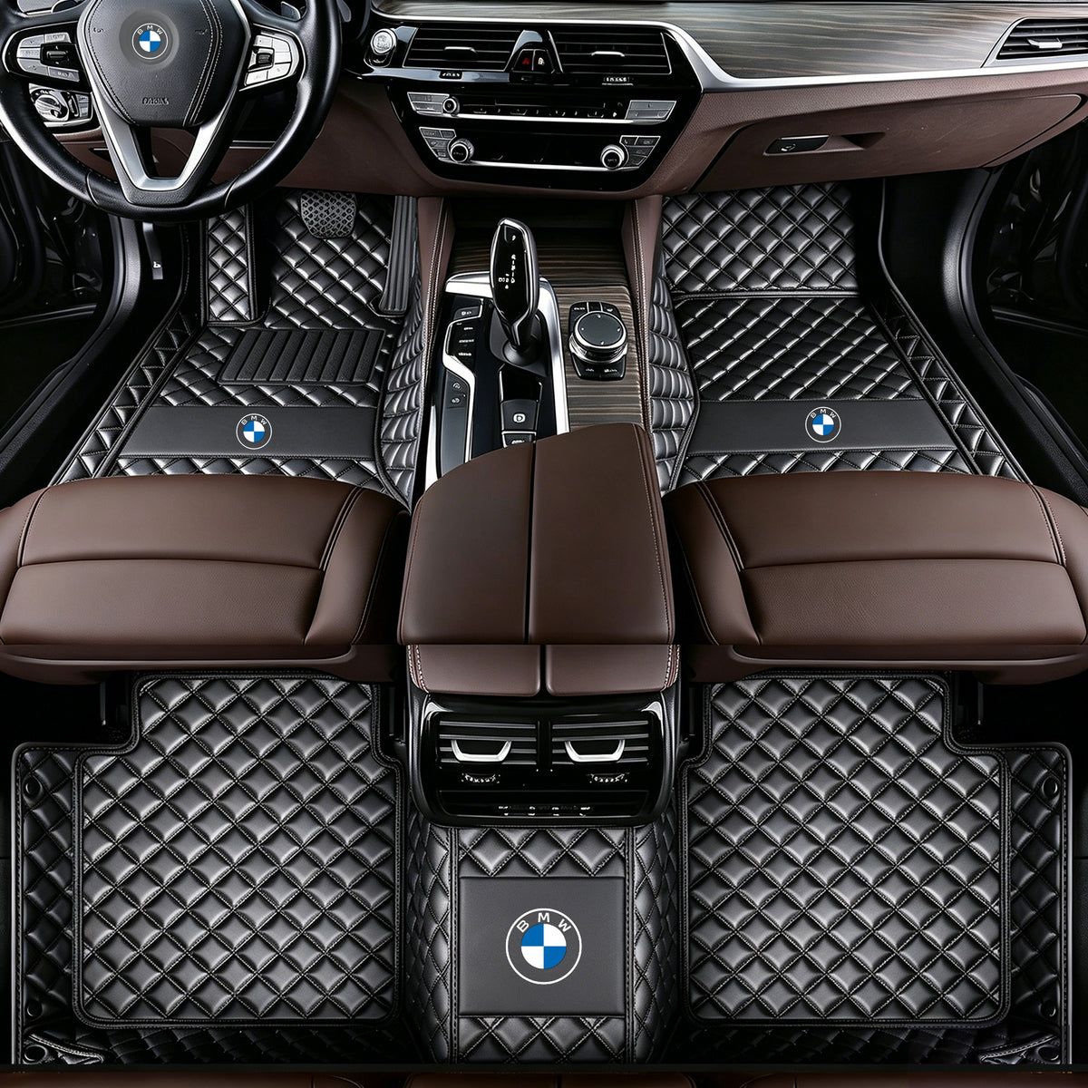 BMW Luxury Diamond Stitching Leather Car Floor Mats – Custom Fit | Waterproof | with logo