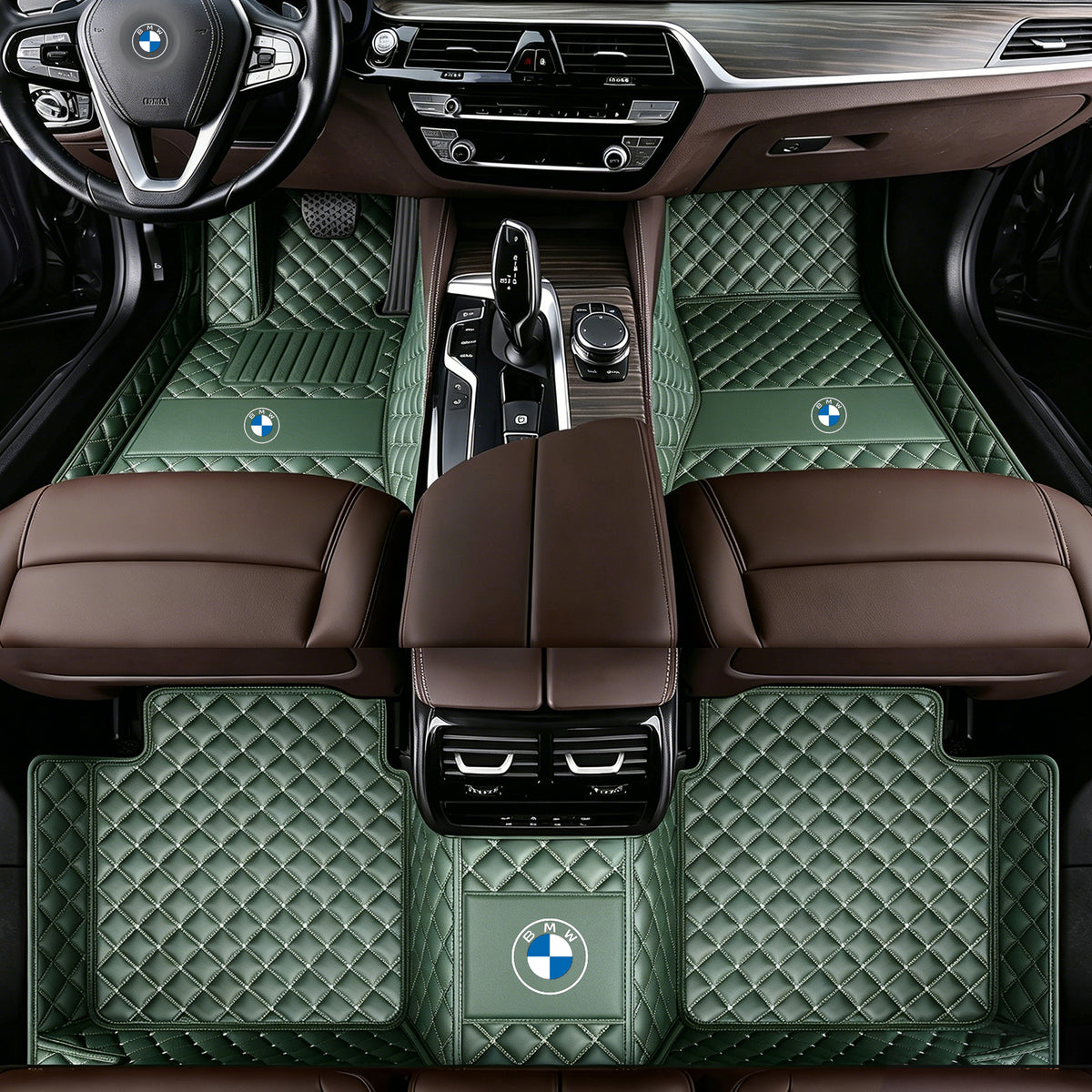 BMW Luxury Diamond Stitching Leather Car Floor Mats – Custom Fit | Waterproof | with logo