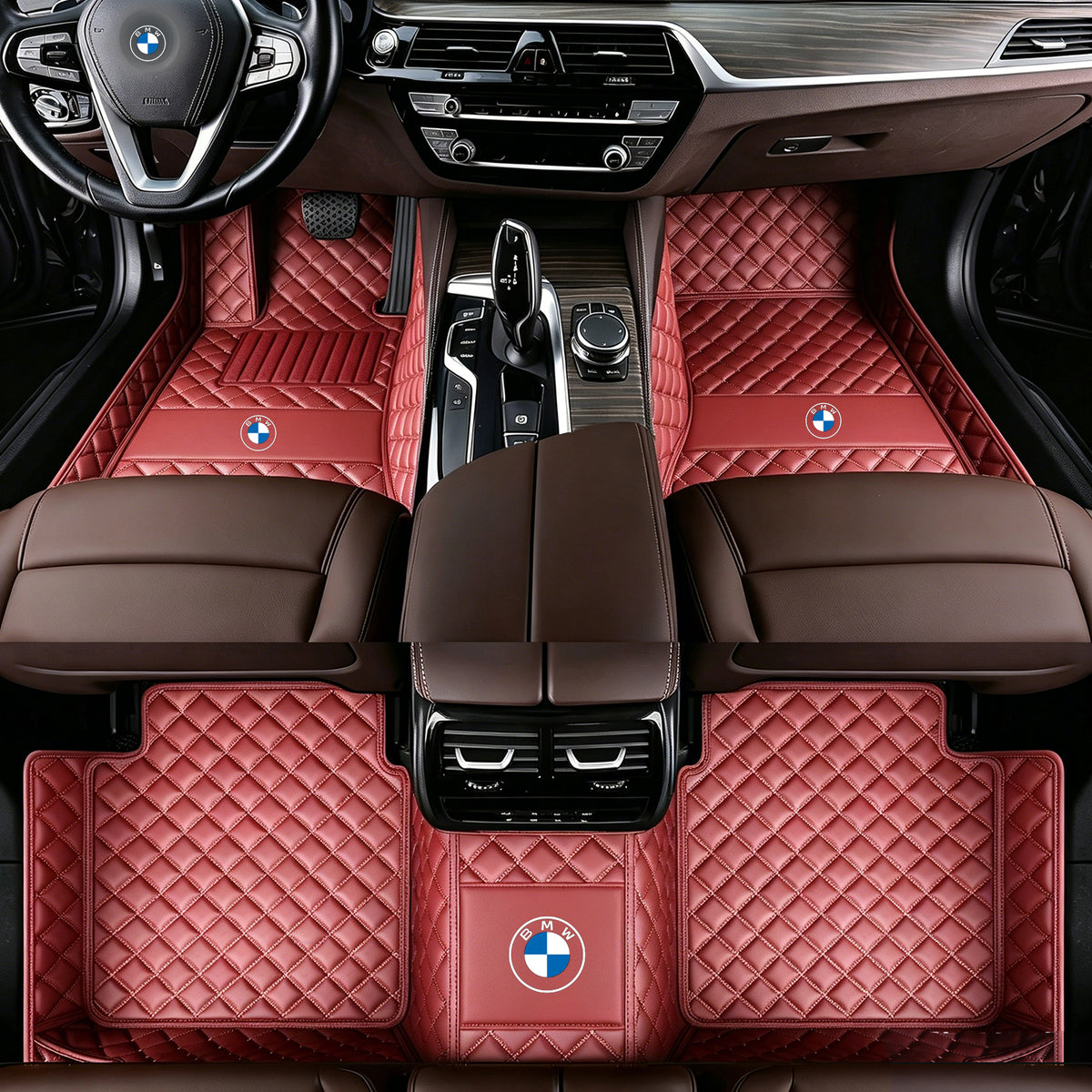 BMW Luxury Diamond Stitching Leather Car Floor Mats – Custom Fit | Waterproof | with logo