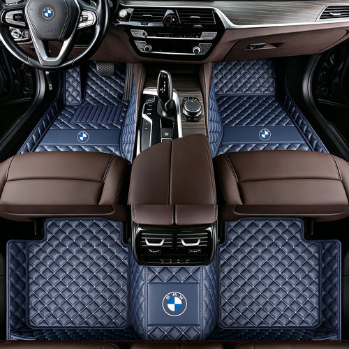 BMW Luxury Diamond Stitching Leather Car Floor Mats – Custom Fit | Waterproof | with logo