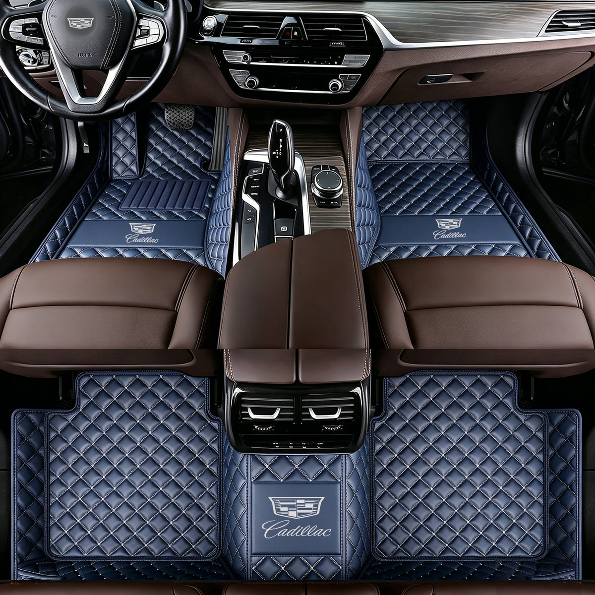Cadillac Luxury Diamond Stitching Leather Car Floor Mats – Custom Fit | Waterproof | with Logo