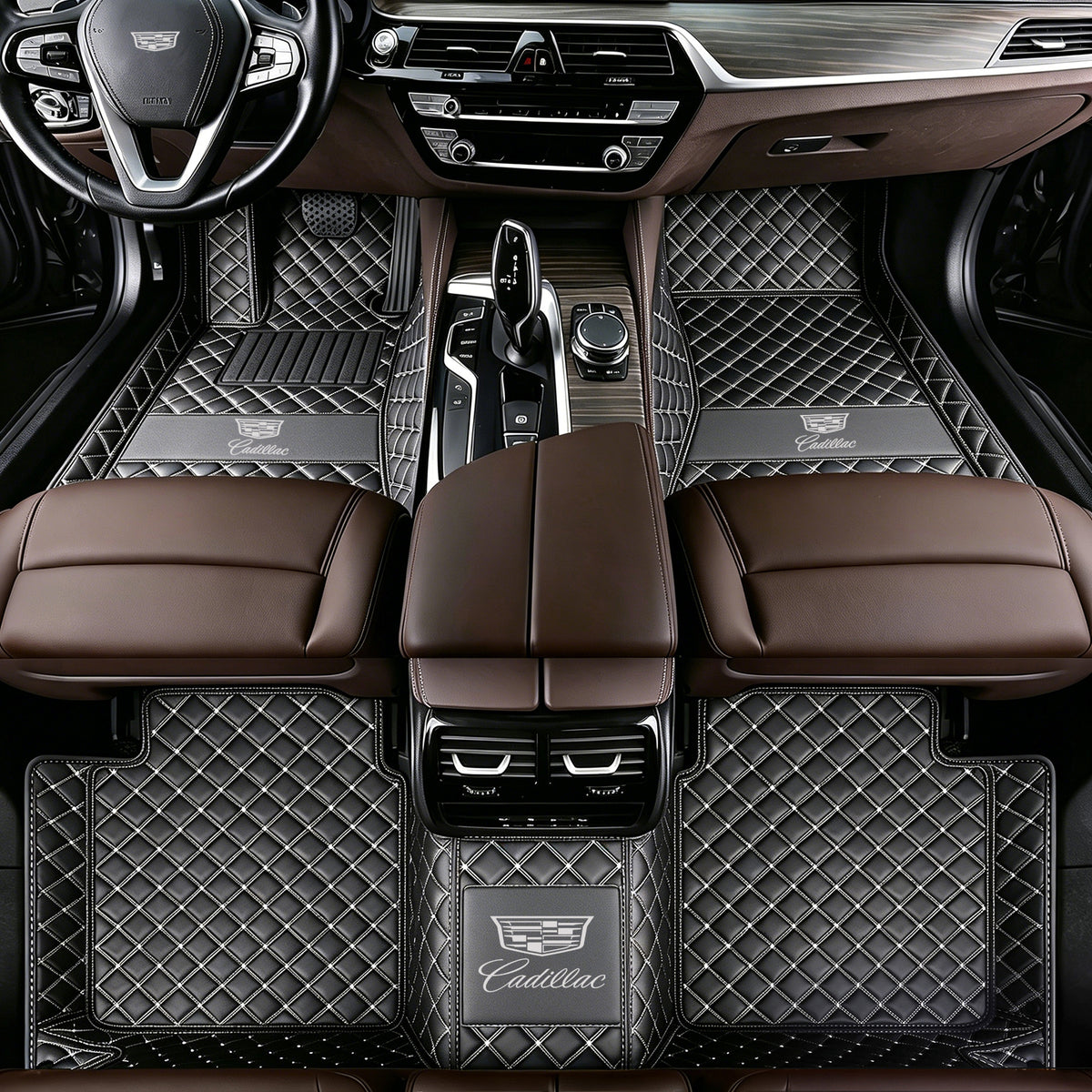 Cadillac Luxury Diamond Stitching Leather Car Floor Mats – Custom Fit | Waterproof | with Logo