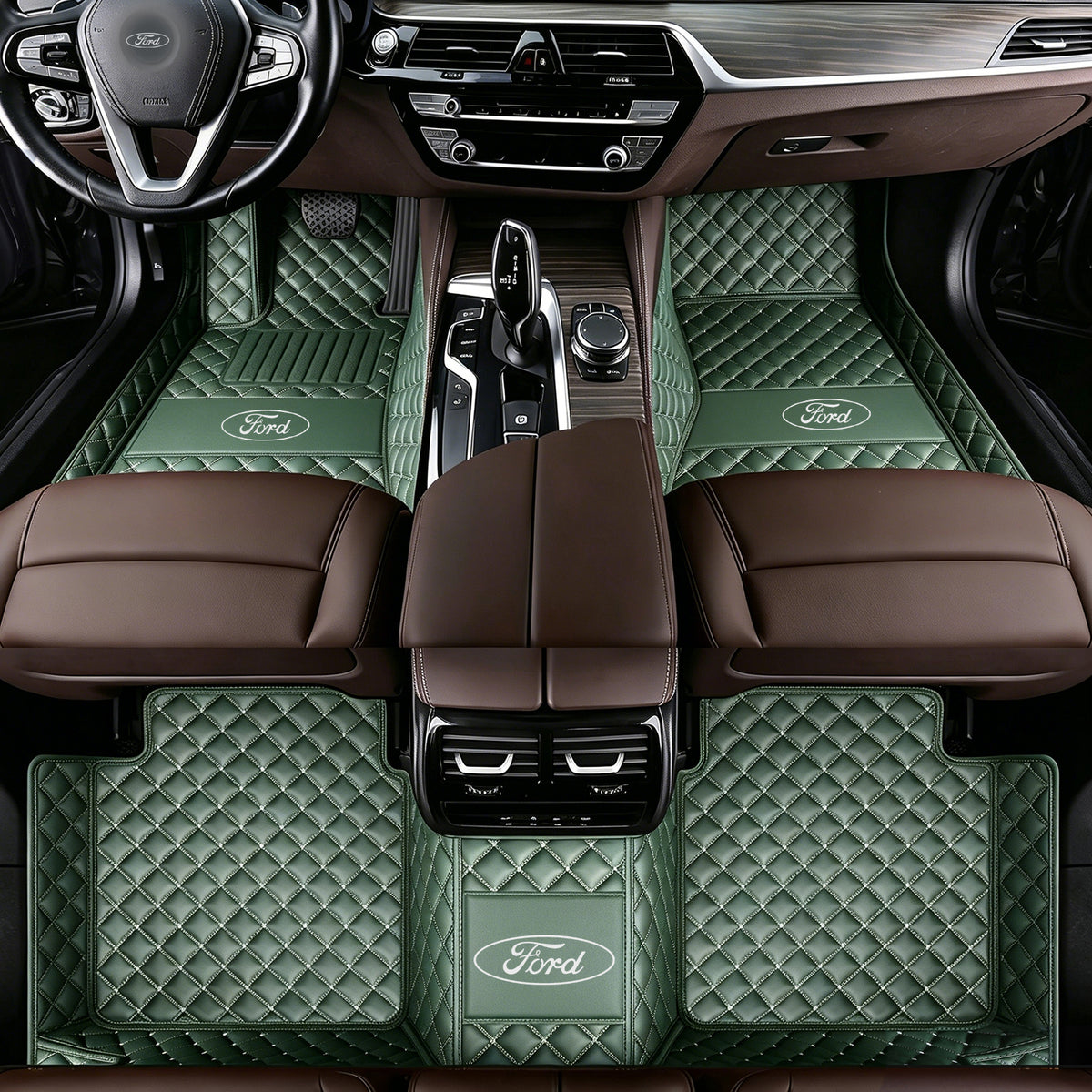 Ford Luxury Diamond Stitching Leather Car Floor Mats – Custom Fit | Waterproof | with Logo