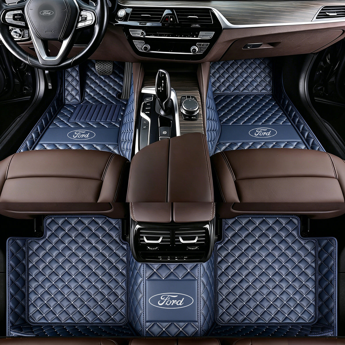 Ford Luxury Diamond Stitching Leather Car Floor Mats – Custom Fit | Waterproof | with Logo