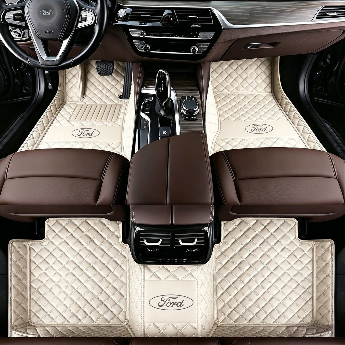 Ford Luxury Diamond Stitching Leather Car Floor Mats – Custom Fit | Waterproof | with Logo